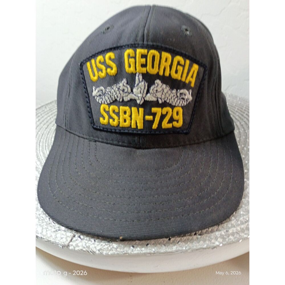 USS Georgia SSBN-729 Navy Hat Vintage Made USA Black/Yellow Snapback Cap hat